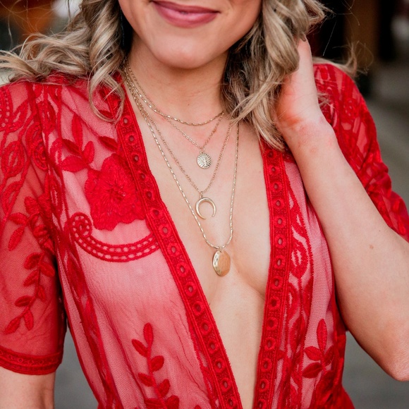 Gold Tone Hammered Layered Necklace - Picture 3 of 5